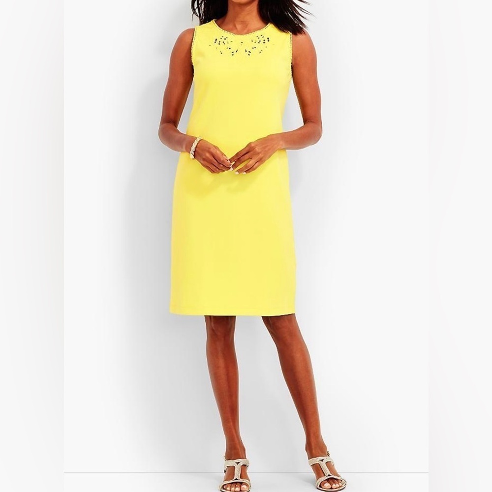 Talbots 100% Cotton Knit Neon Yellow Sleeveless Shift Medium Petite